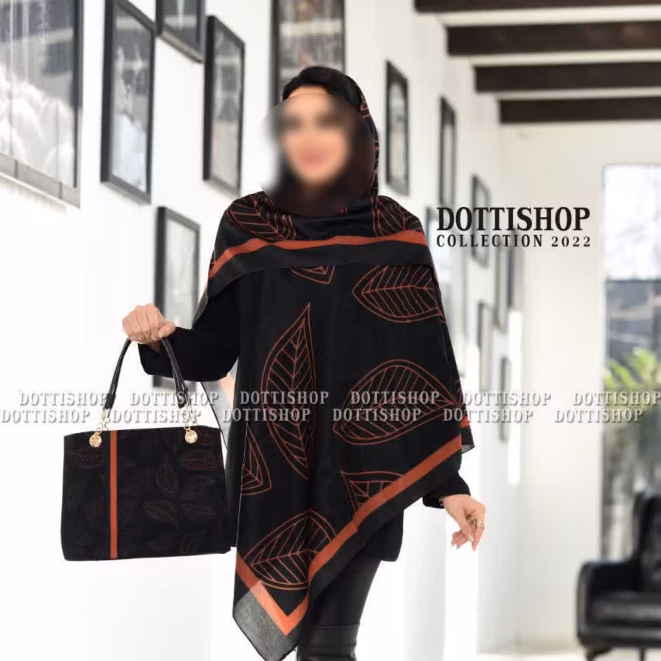 ست کیف وروسری برگ مشکی قهوه ای
