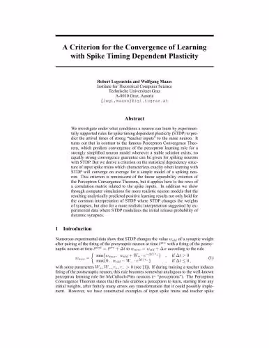 خرید و دانلود نسخه کامل کتاب A Criterion for the Convergence of Learning with Spike Timing Dependent Plasticity