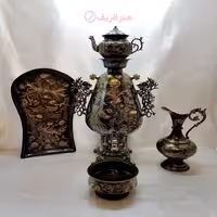 سماور زغالی برنجی 8 لیتری مدل جام به همراه سرویس 4 تکه