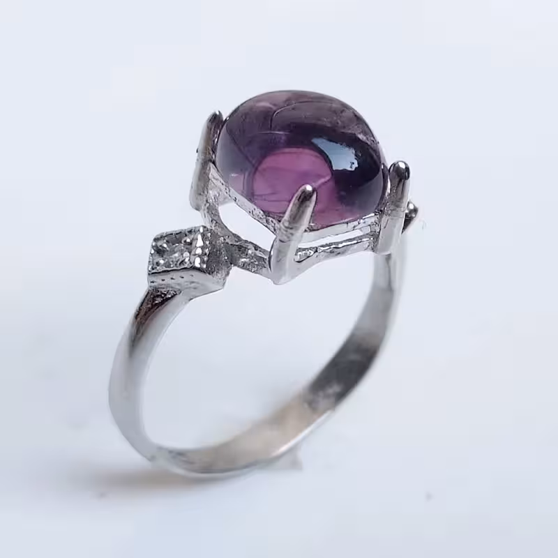 انگشتر نقره زنانه با نگین آمتیست طبیعی بنفش آقابزرگ Am01