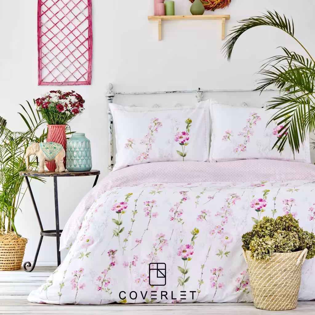 روتختی صورتی گل‌دار کاوری دونفره مدل Blane