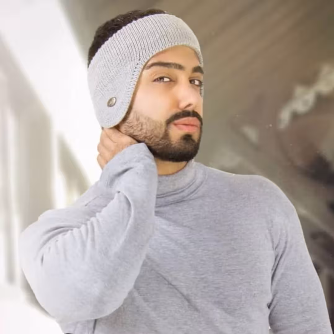 هد بند بافت مردانه گوشگیر دار دولایه مشکی رنگ و فری سایز