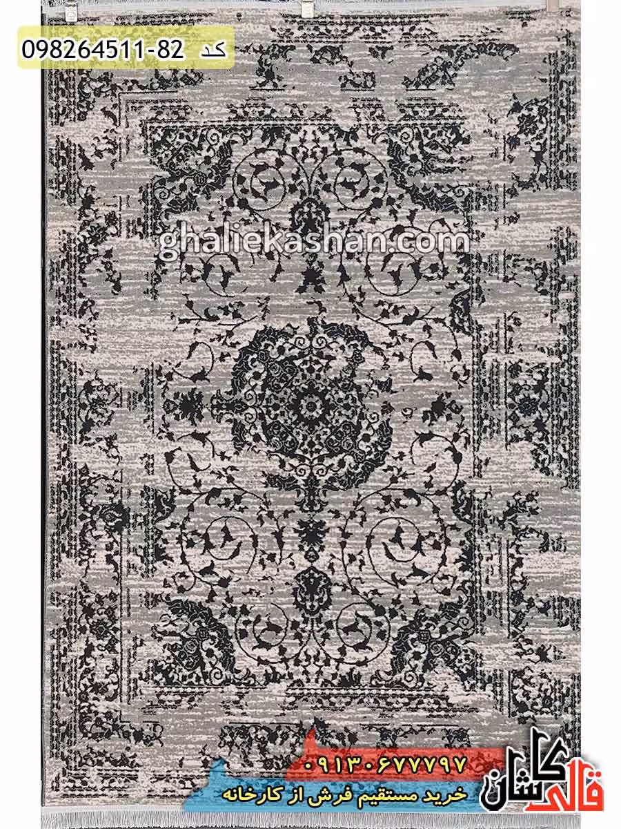 فرش مدرن و فانتزی وینتیج طرح پریشان زمینه طوسی کاشان – گل برجسته