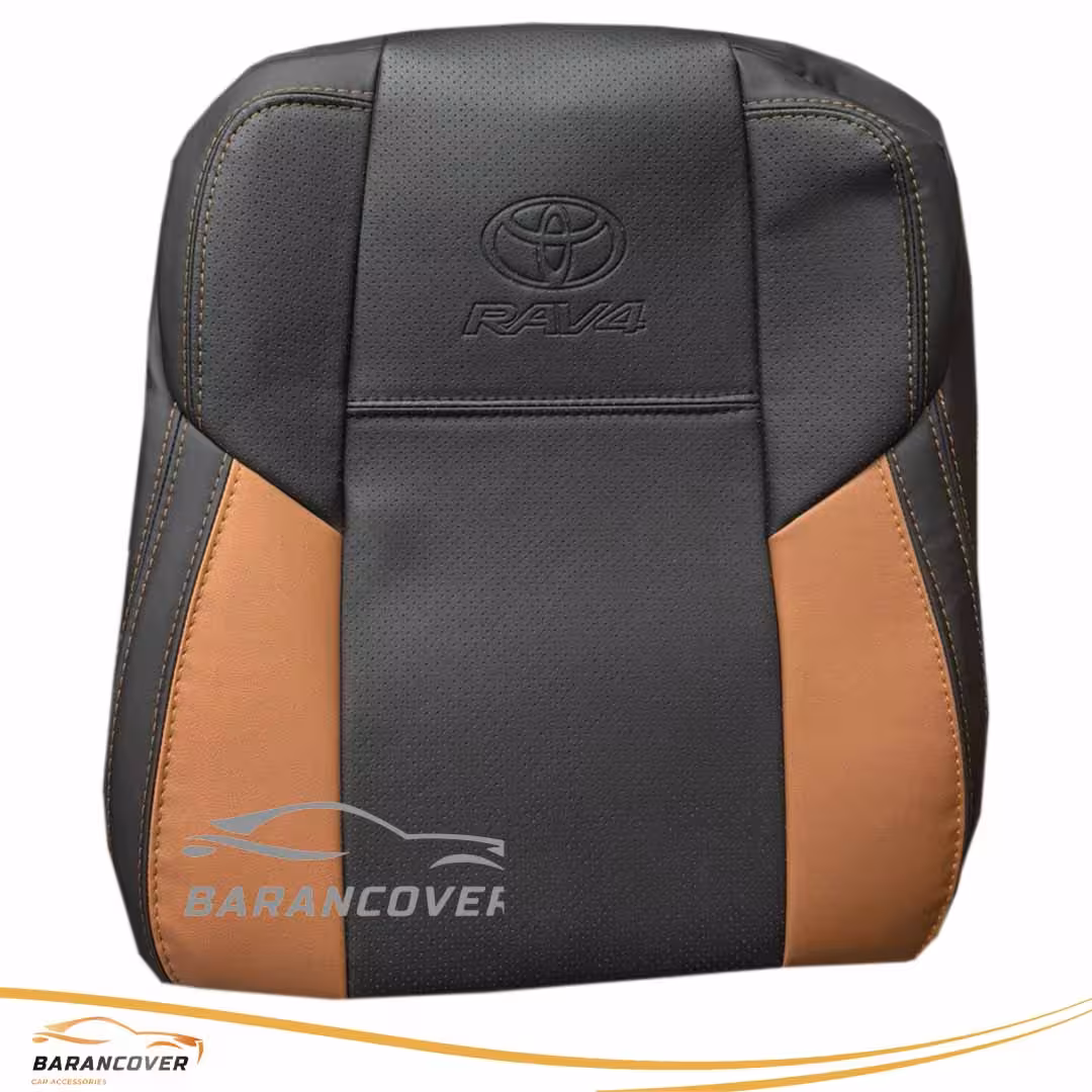 روکش صندلی تویوتا رافور RAV4 2013-2018 چرم رنگ مشکی نوار مارون پرتقالی