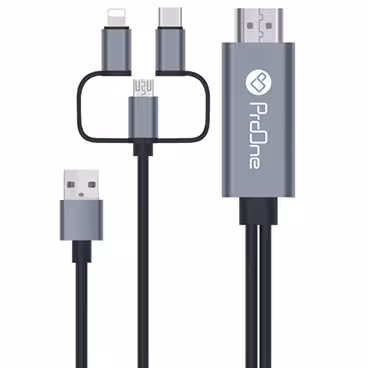 کابل میکرو یو اس بی / لایتنینگ / تایپ سی به HDMI پرووان مدل PCH70 – طول 18 متر