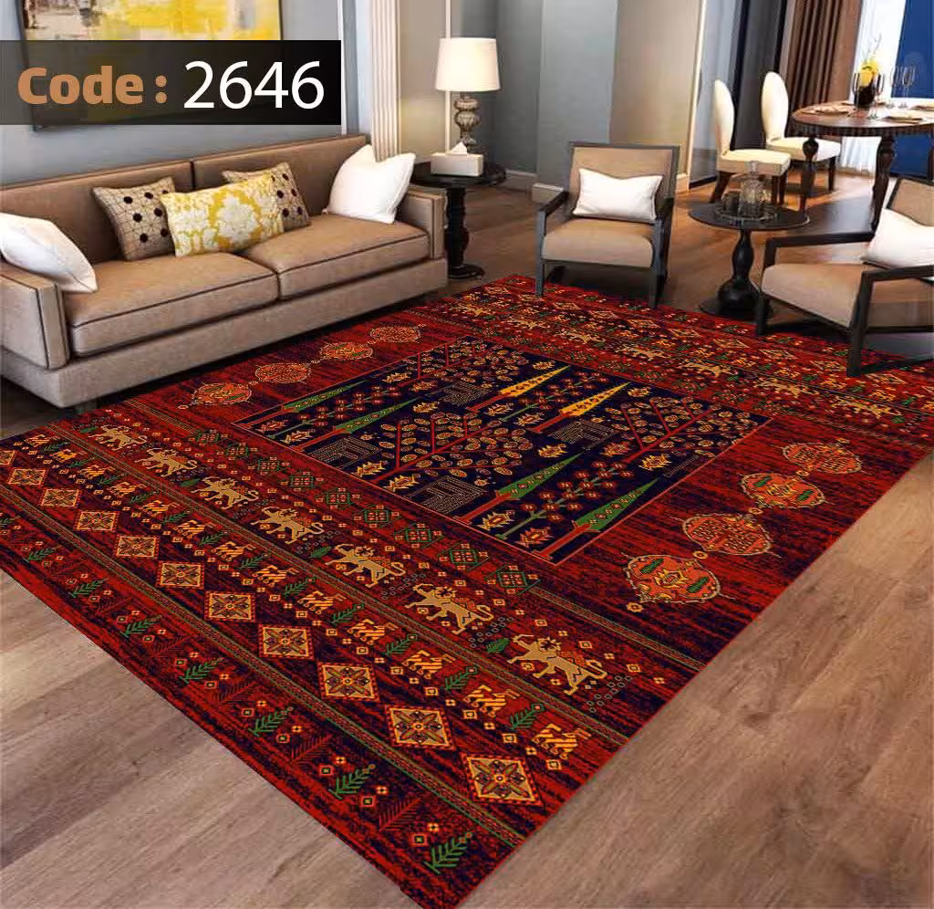 کاورفرش روفرشی دورکشدار گوشه لیفه ای لاکی ، آبی و متنوع کد 2646