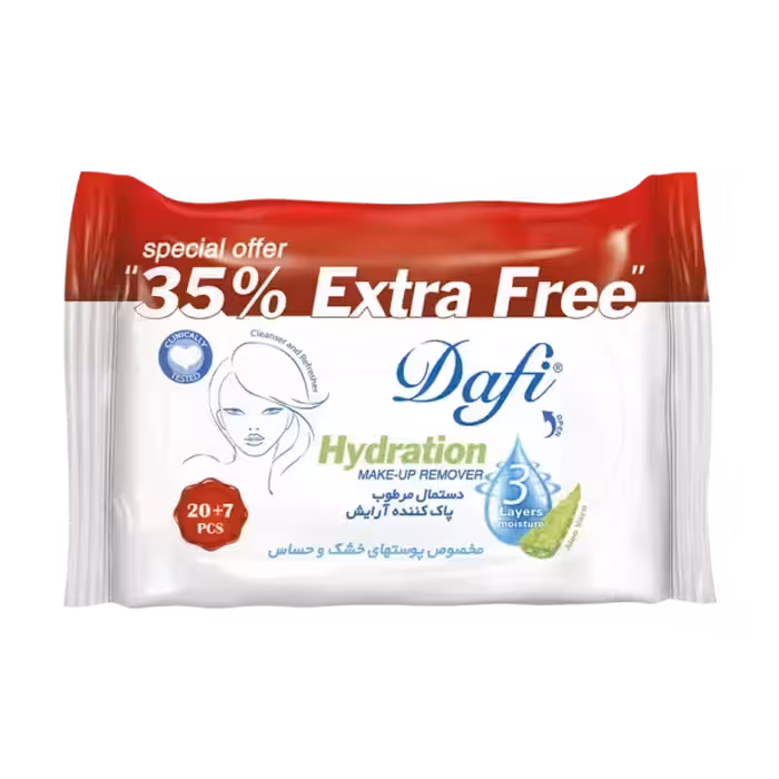 دستمال مرطوب پاک کننده آرایش دافی مدل اکسترا - بسته 27 عددی