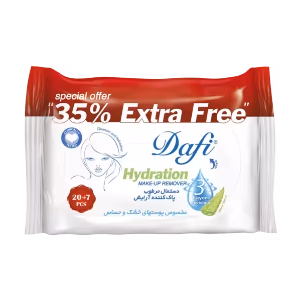 دستمال مرطوب پاک کننده آرایش دافی مدل اکسترا - بسته 27 عددی