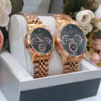 ساعت الگانس seiko رزگلد مردانه و زنانه ست سه موتوره فعال فول تایم ژاپن