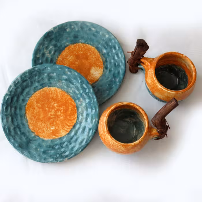 سرویس چای خوری سرامیکی 5 پارچه طرح آب و خاک مدل دستساز کد 1100