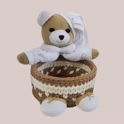 سبد قلاب بافی تریکو طرح عروسک خرسی کد 01