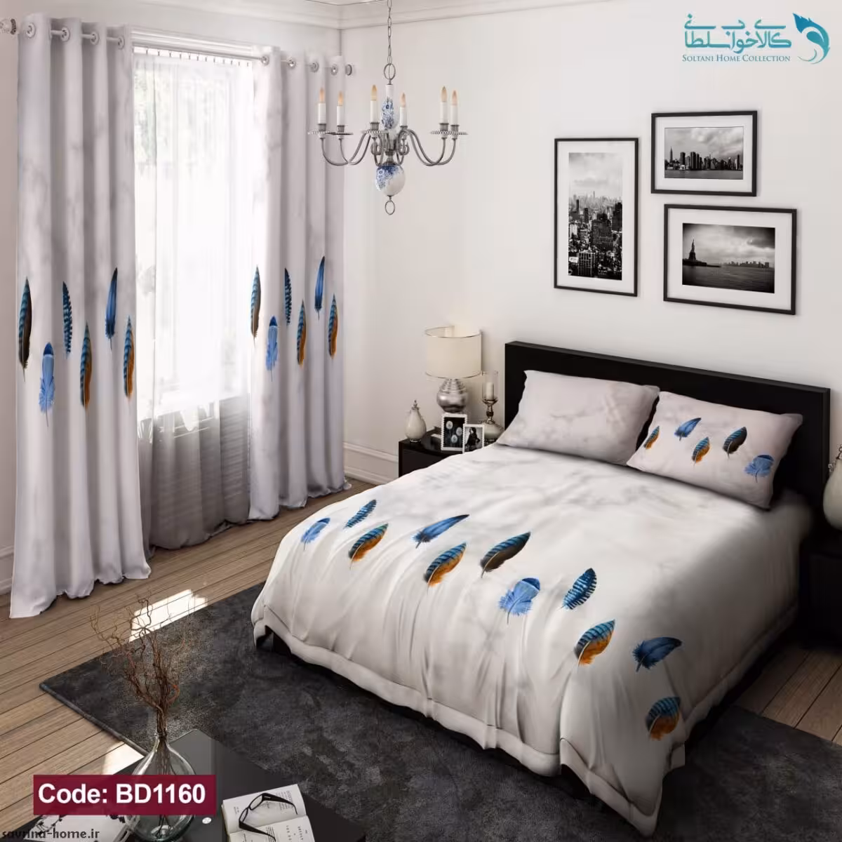 روتختی طرح پر های آبی دونفره کد BD1160