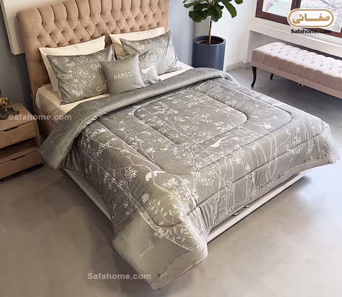 روتختی دو نفره مخمل 8 تکه پشت کتان طرح باروک صفاهوم