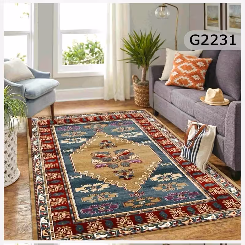 فرشینه مخمل ترک طرح گلیم سنتی ابعاد 1در1/5(ارسال رایگان)