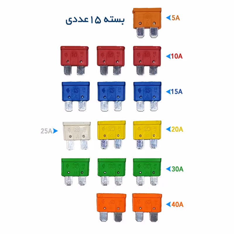 فیوز 2 شاخ خودرو  بسته 15 عددی