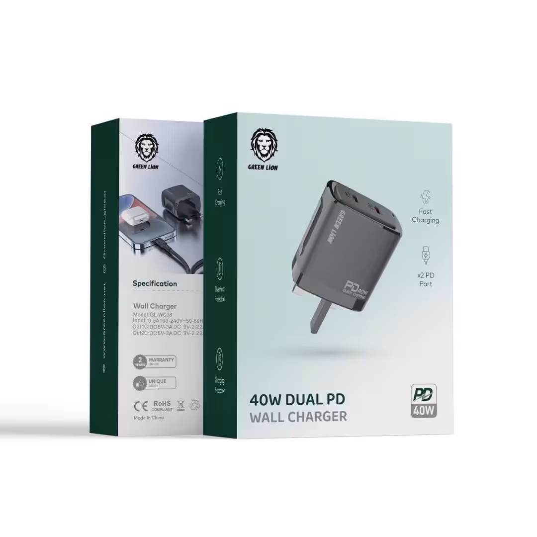 سر شارژر دیواری دوگانه پی دی 40 واتی گرین Green 40W Dual PD wall charger GL-WC08