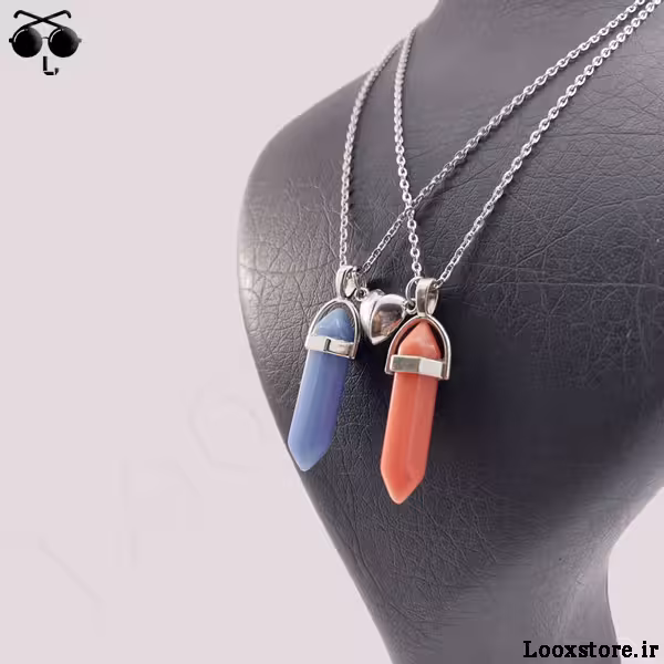 گردنبند ست عاشقانه منشور شبتاب آبی و صورتی
