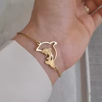 دستبند نهنگ پلاک دار استیل شن پاش - رنگ ثابت ضد حساسیت