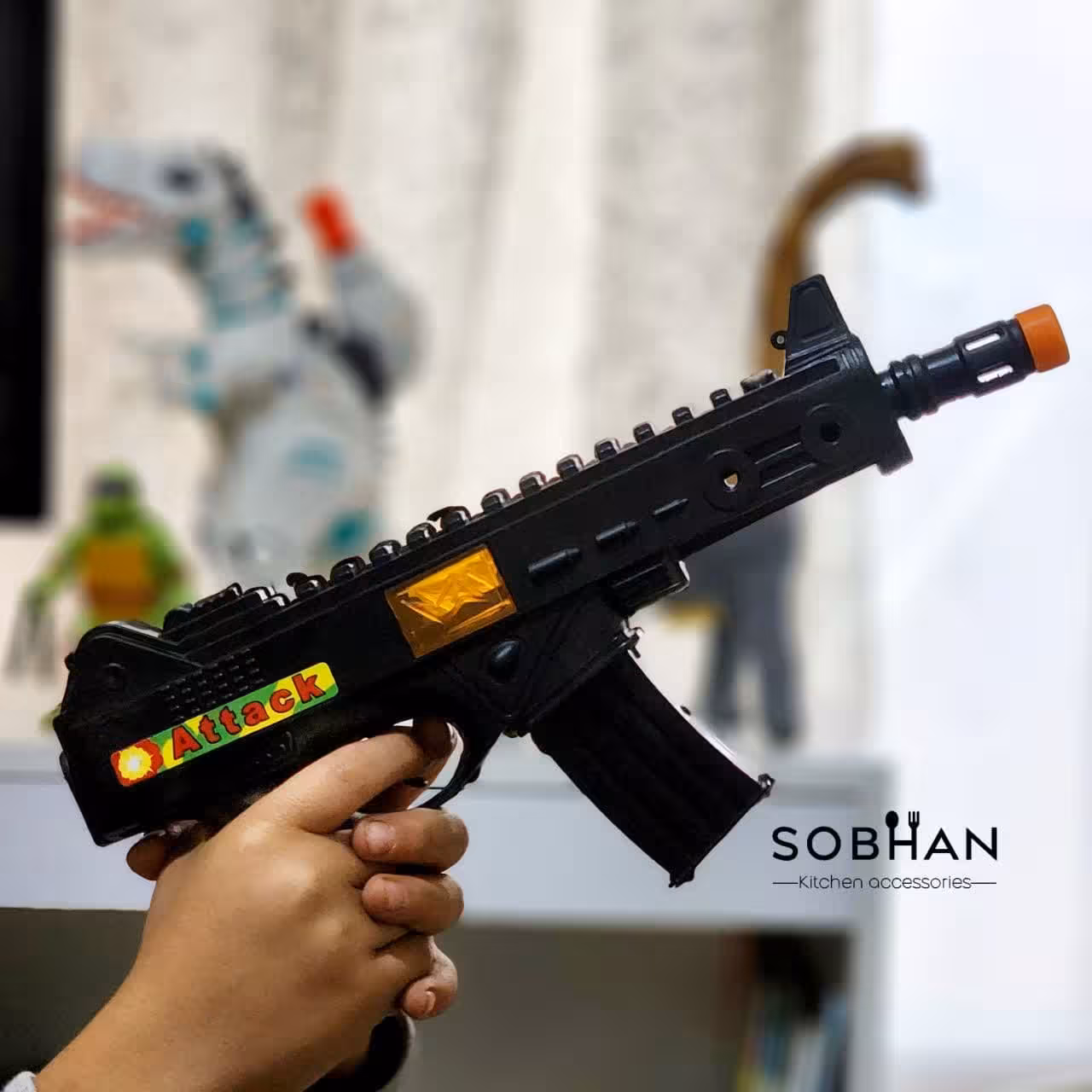 تفنگ اسباب بازی صدادار جرقه ای مدل یوزی سایز بزرگ