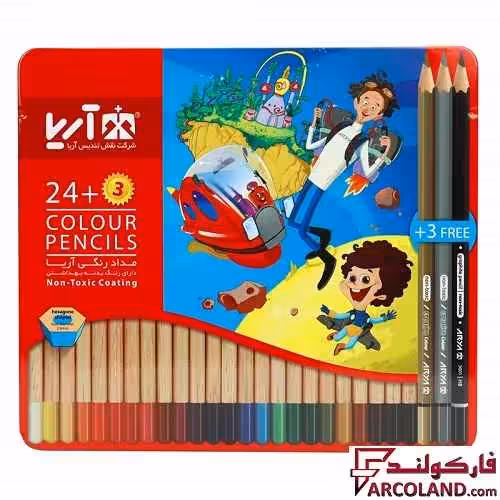 مداد رنگی 3 24 رنگ آریا جعبه فلزی کد Arya 3022