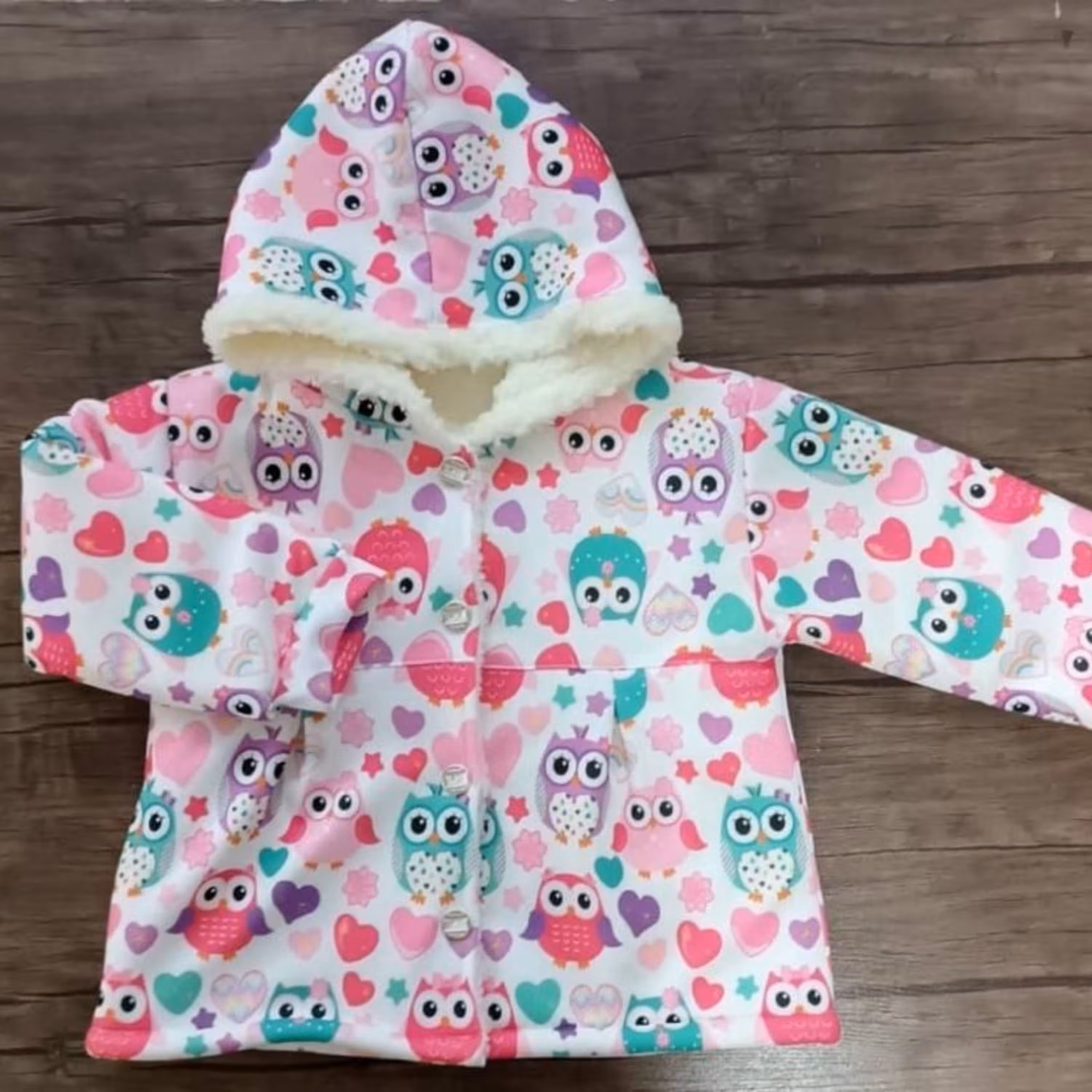 کاپشن خزدار دخترانه طرح جغد در دو سایز 2 و 3