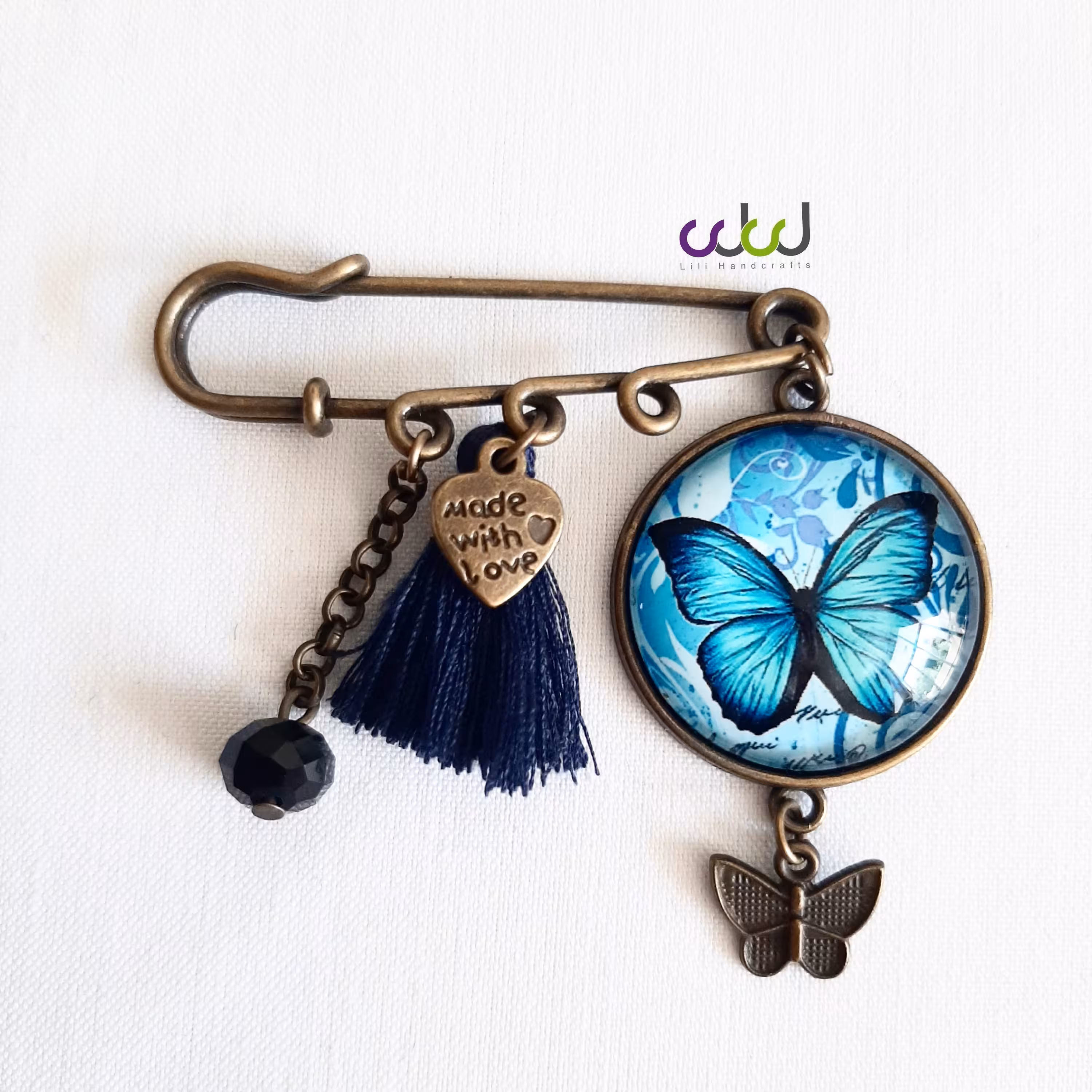 سنجاق سینه اسکاتلندی دستساز طرح پروانه آبی زیورآلات زنانه ، پانچو و مانتو بافت 