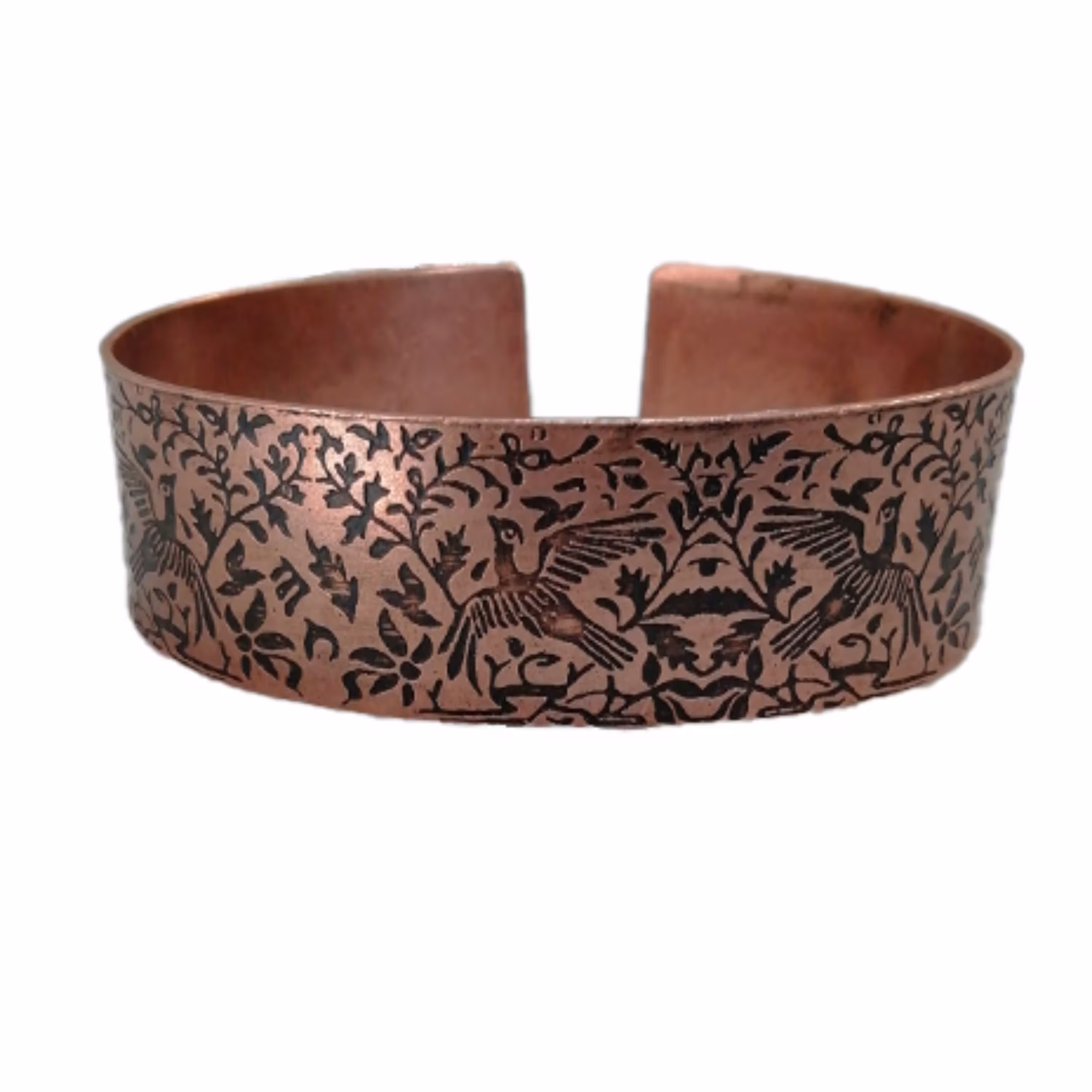 دستبند مسی پهن گل و بلبل کد JW200