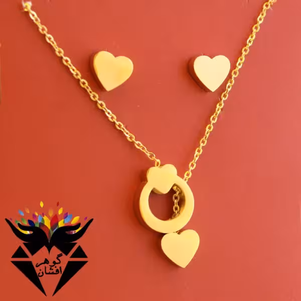 نیم ست استیل طلایی مدل قلب ویژه ولنتاین کد NS_1020