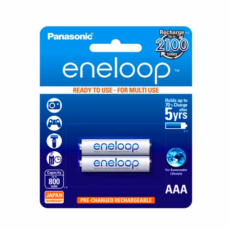 باتری نیم قلمی شارژي Panasonic eneloop 800 کارتی 2 عددی