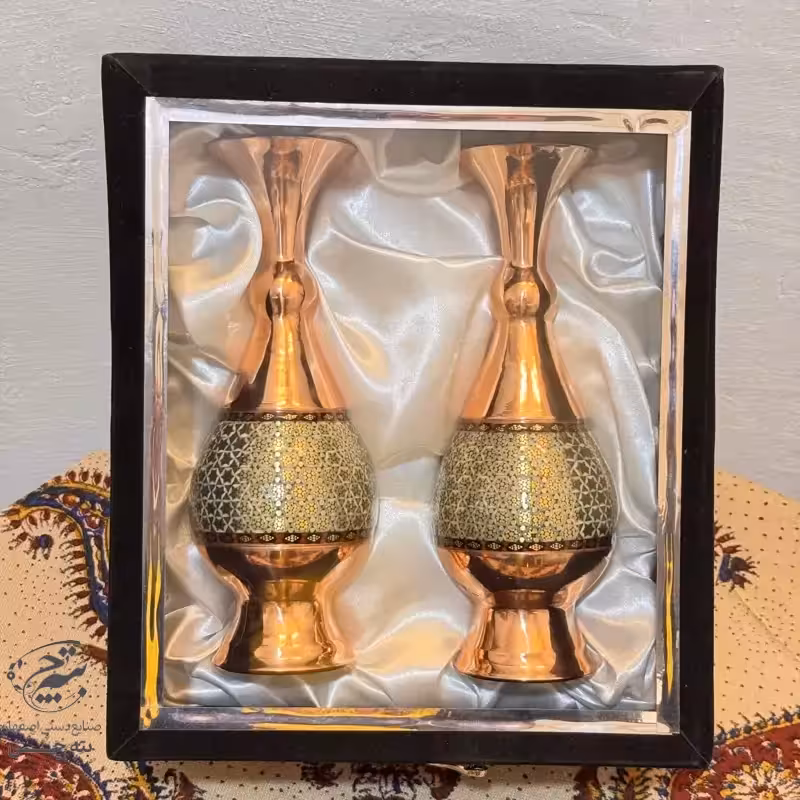 ست هدیه جفت گلدان خاتم کاری سایز 25