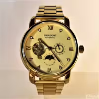 SHADOW WATCH 1726 جدید اتوماتیک گوکی شادو اتومات صفحه با طراحی جدید طلایی ** نشانگرها نگین دار براق ** طلایی درب استیل