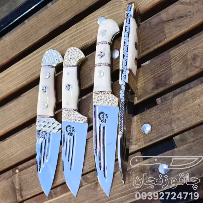 کارد سفارشی دسته استخوان باربند برنجی پین موزاییکی استیل ضخیم جودان کاری