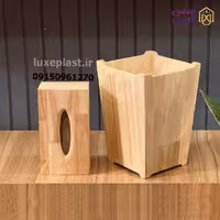ست سطل زباله و جادستمال کاغذی چوبی رنگ روشن