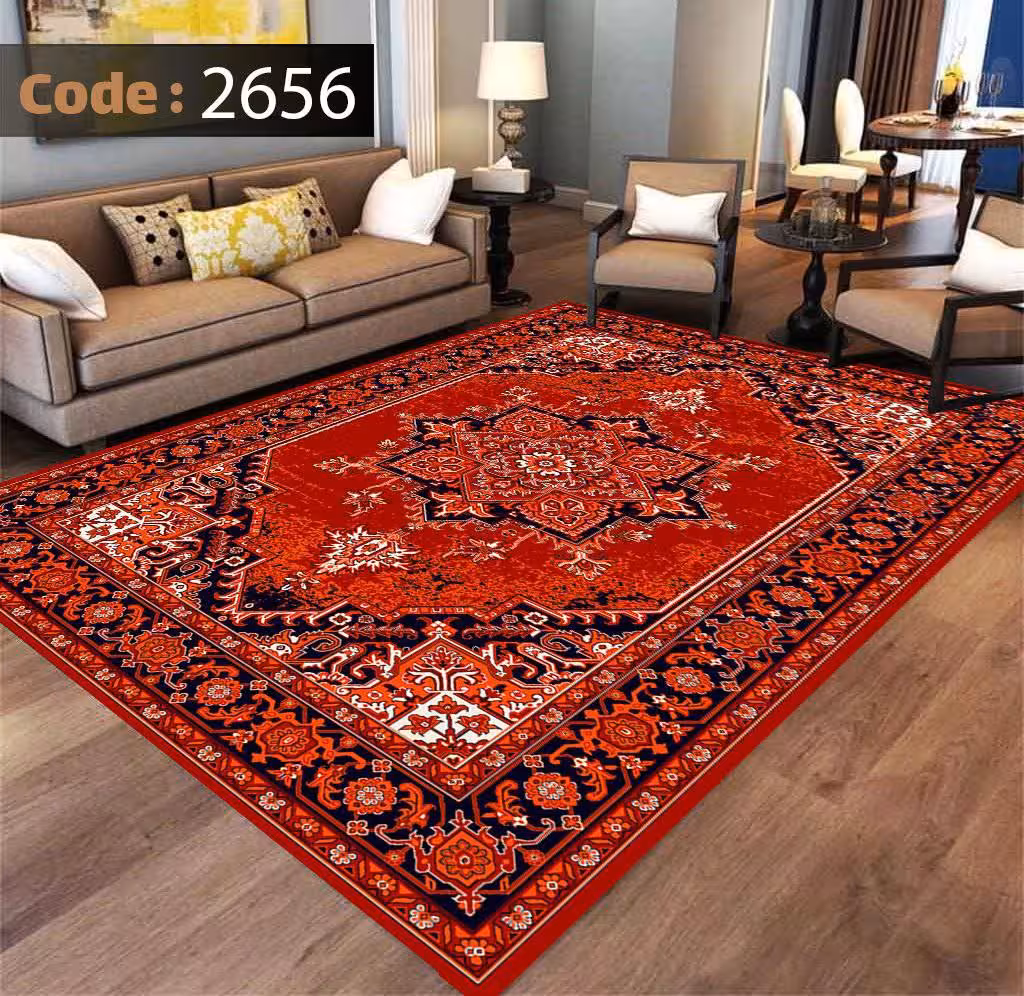 کاورفرش روفرشی دورکشدار گوشه لیفه ای لاکی ، آبی و متنوع کد 2656