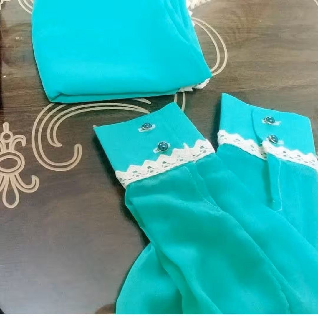 ست روسری و ساق دست کرپ حریر سبز دلبر