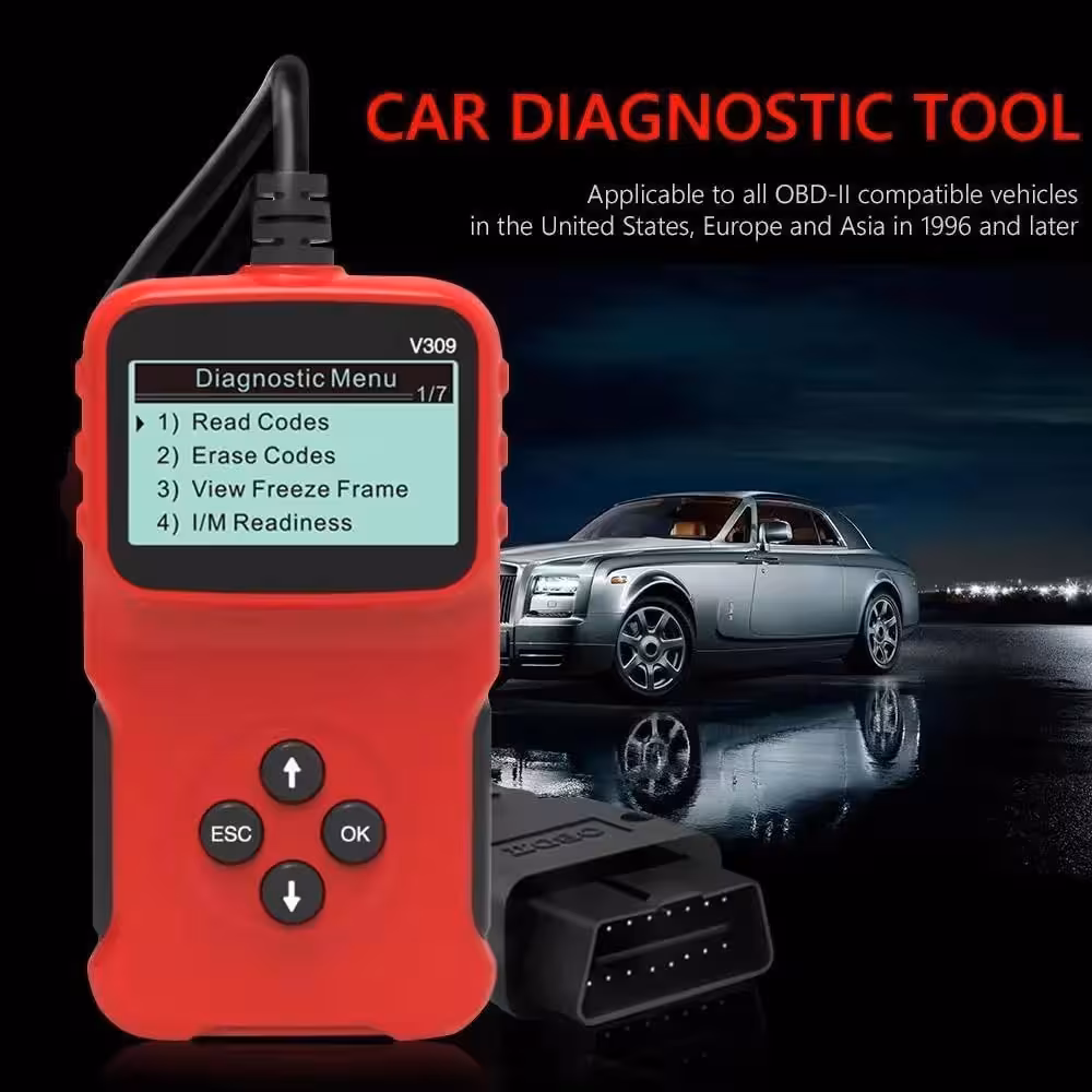 دیاگ خودرو V309 CAN OBD2 اسکنر خودرو ابزار عیب یابی موتور بررسی کد موتور خواننده ابزار اسکن تشخیصی خودرو چند زبانه برای همه وسایل نقلیه پروتکل OBD II (قرمز)- تهران فوری
