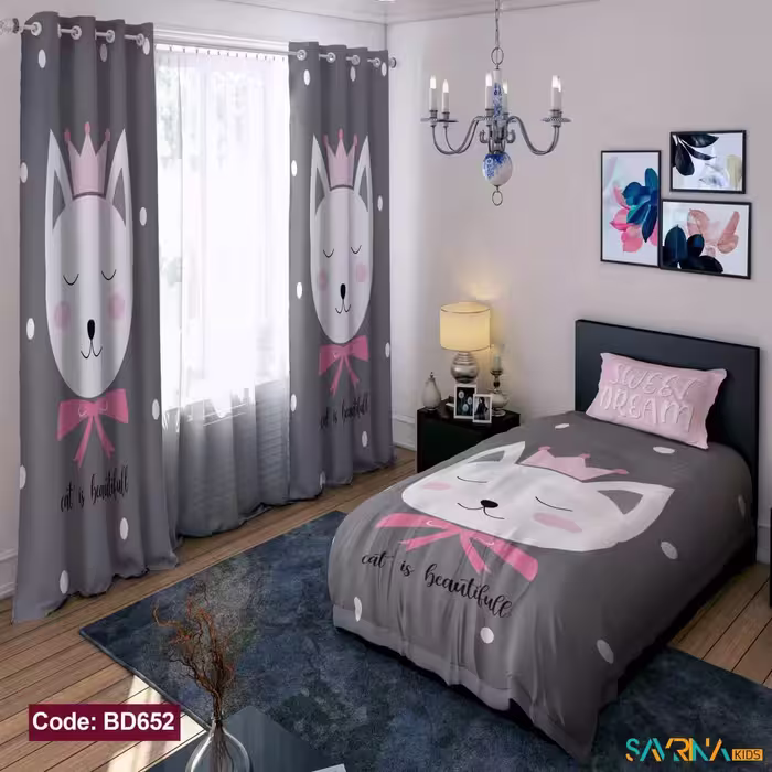 ست اتاق خواب دخترانه طرح گربه کد BD652
