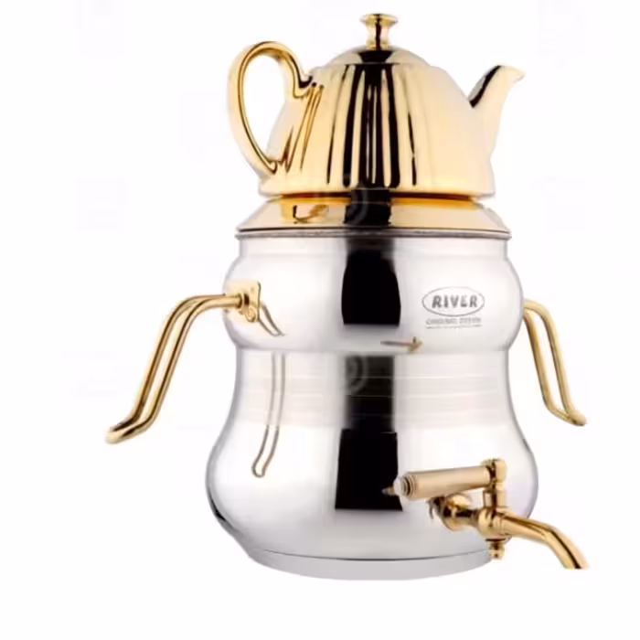 کتری قوری استیل شیر دار کمر باریک طلایی نقره ای ریور کد 2150