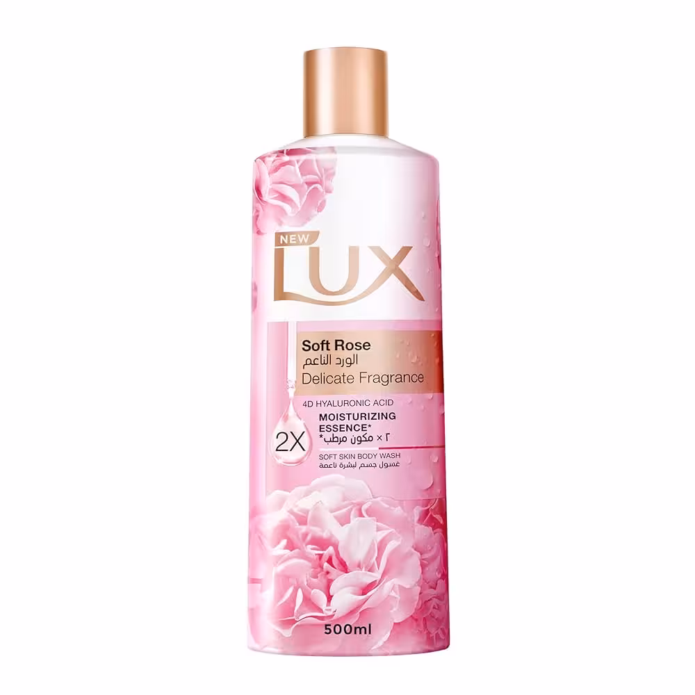 شامپو بدن لوکس روشن کننده پوست با رایحه گل رٌز 500 میل LUX soft rose delicate fragrance body wash