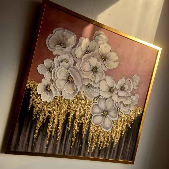 تابلو نقاشی گل برجسته  آینه کاری