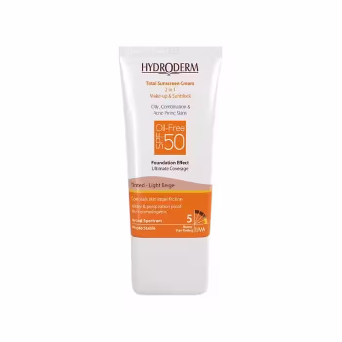 کرم ضد آفتاب فاقد چربی 2In1 هیدرودرم SPF50 حجم 40 میلی لیتر - بژ روشن
