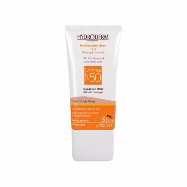 کرم ضد آفتاب فاقد چربی 2In1 هیدرودرم SPF50 حجم 40 میلی لیتر - بژ روشن