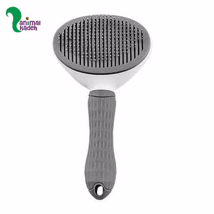 برس مخصوص سگ و گربه با دکمه تخلیه بیضی شکل (طوسی)