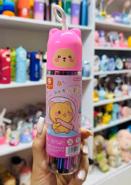 ماژیک رنگ آمیزی 12 رنگ طرح خرس صورتی