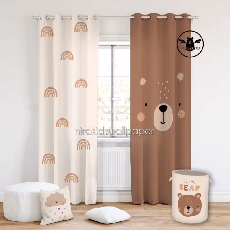 پرده طرح تدی و رنگین کمان