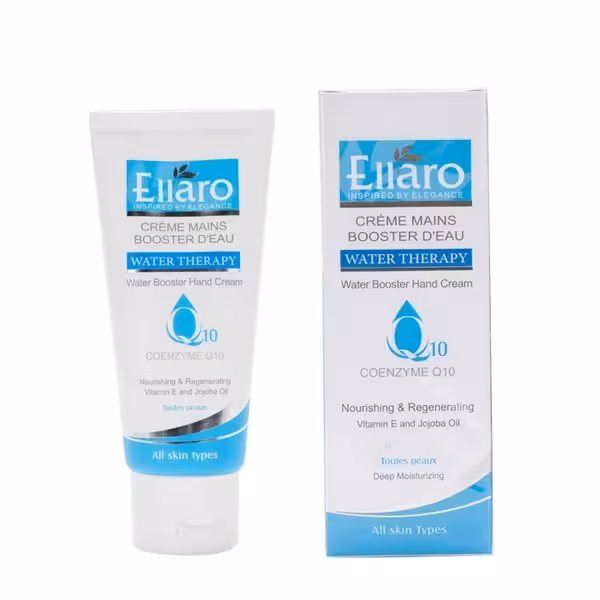 کرم دست تقویت‌کننده اثر آبرسانی حاوی Q10 (آبی) اِلارو 75 میلی‌لیتر Ellaro