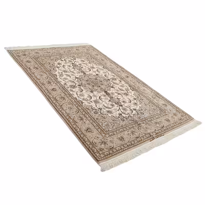 فرش دستبافت دو و نیم متری مدل چله و گل ابریشم اصفهان کد 442382