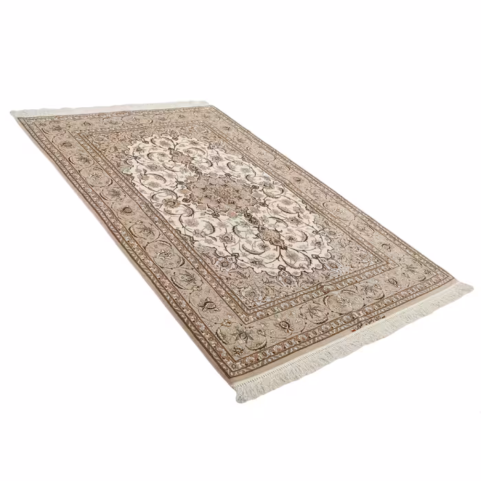 فرش دستبافت دو و نیم متری مدل چله و گل ابریشم اصفهان کد 442382