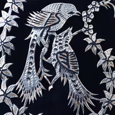 تابلو قلمزنی طرح دو پرنده مدل بته جقه قلم درشت قاب چوگان کد 50p40