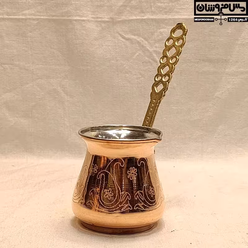قهوه جوش مسی شکمی طرحدار دسته برنجی نانو | سایز 1 _ 100cc | مدل اوله